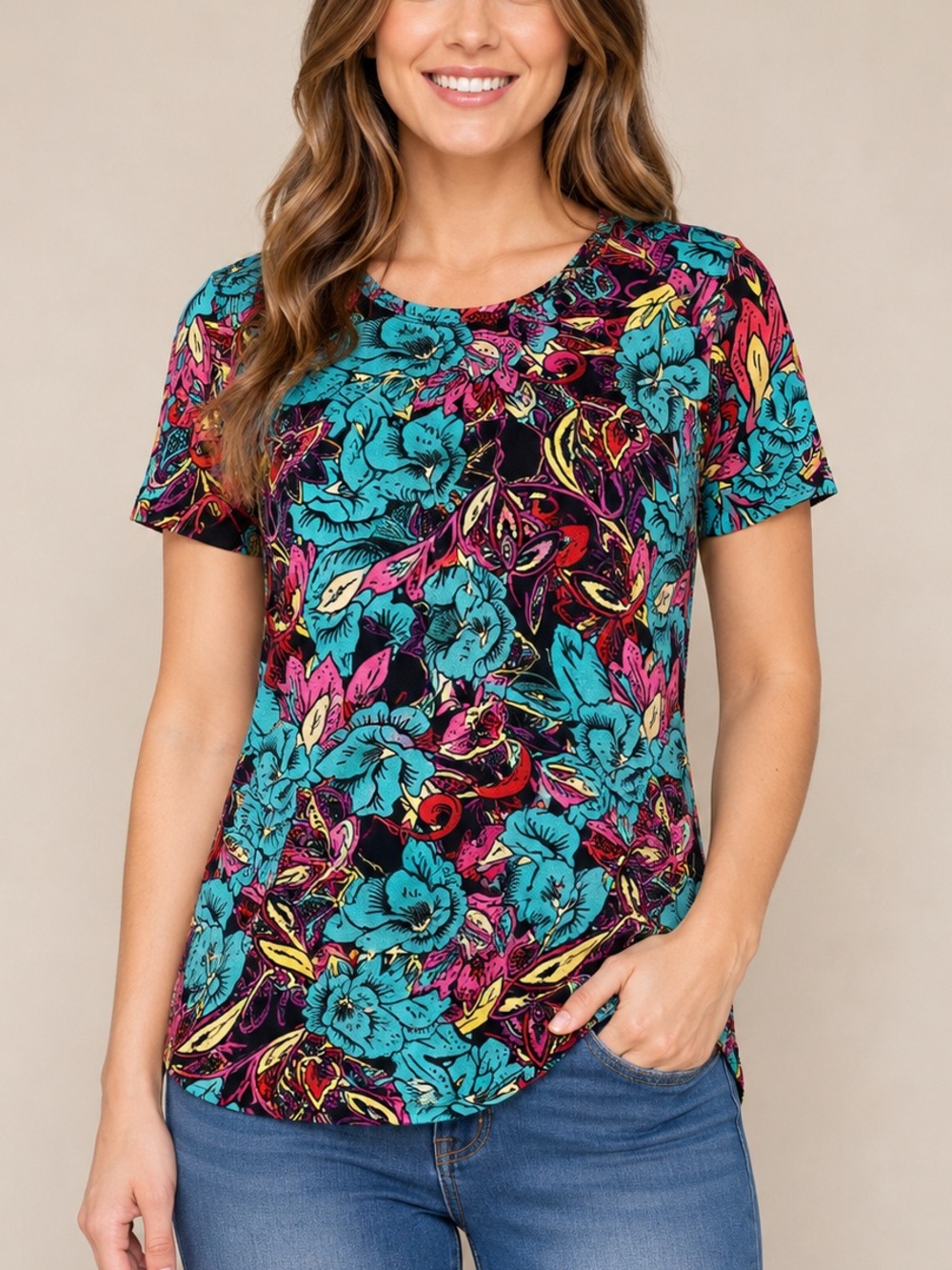 LuLaRoe Gigi Top XS Floral Botanical Blue Pink Black Stretch NWT Boho Artsy